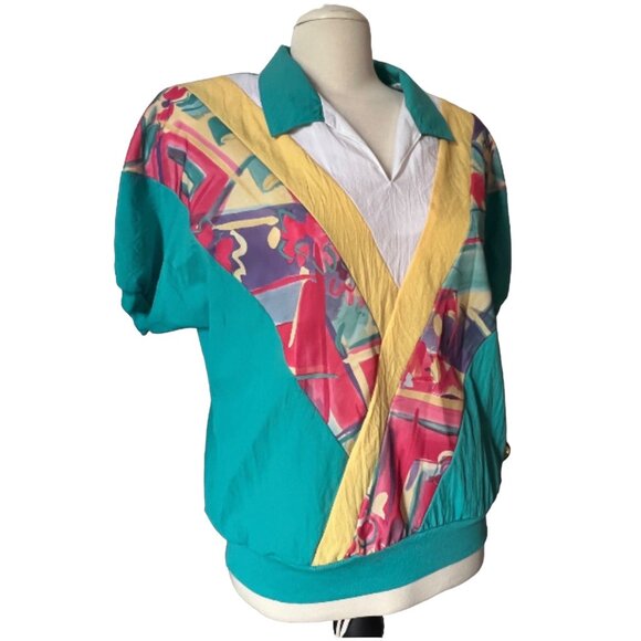 Vintage Cape Cod Petites Track Shirt Sz 14 (Large) Retro Collared 80's Blouse - Picture 7 of 11
